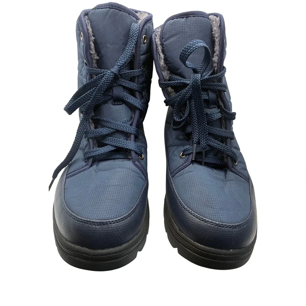 Snow Boots Size 11 Navy Blue Quilted Faux Fur Lined Winter Cold Weather